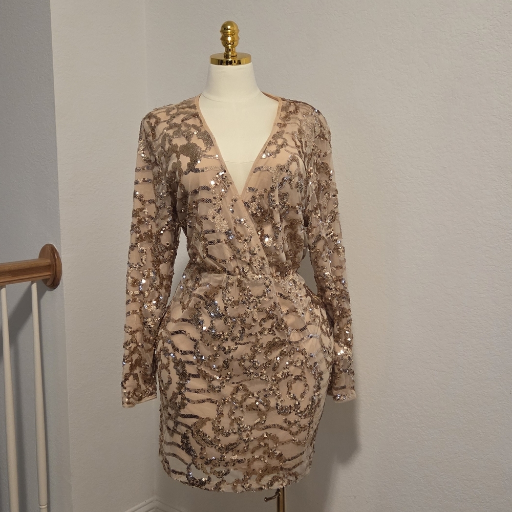 Sequin Embellished Beige Dress